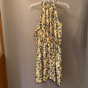Yellow Floral High-Neck Summer Dress